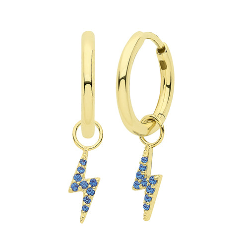 9ct Gold Lightning Bolt Earring Charm | Sapphire Blue CZ - John Ross Jewellers