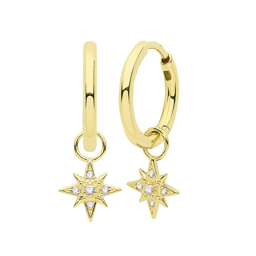 9ct Gold Compass Star Earring Charm | White CZ - John Ross Jewellers
