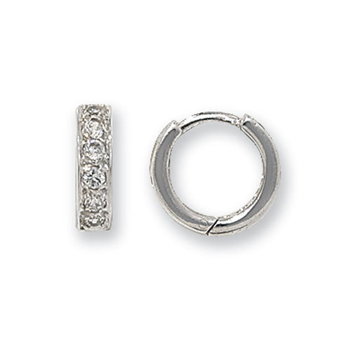 9ct White Gold CZ Huggie Hoop Earrings - John Ross Jewellers