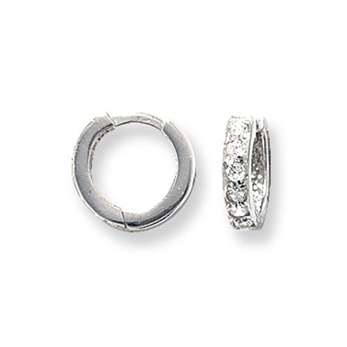 9ct White Gold CZ Huggie Hoop Earrings - John Ross Jewellers