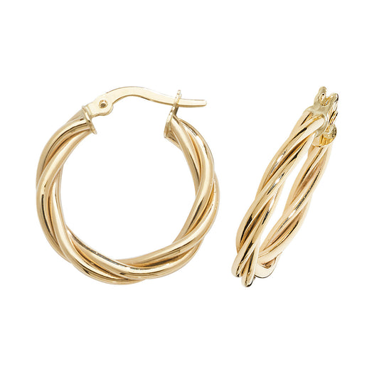 9ct Gold Braided Twist Hoop Earrings | 15mm - John Ross Jewellers