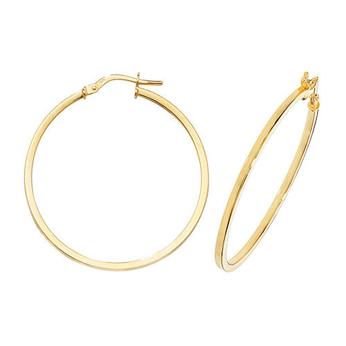 9ct Gold Classic Skinny Hoop Earrings 30mm - John Ross Jewellers