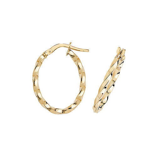 9ct Gold Oval Twist Hoop Earrings - John Ross Jewellers