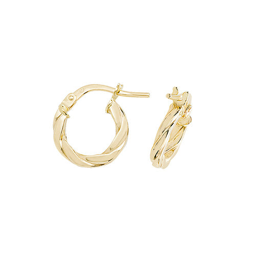 9ct Gold Flat Twist Hoop Earrings 8mm - John Ross Jewellers