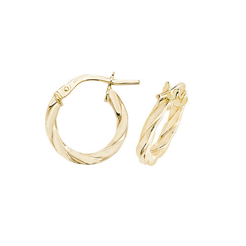 9ct Gold Flat Twist Hoop Earrings 10mm - John Ross Jewellers