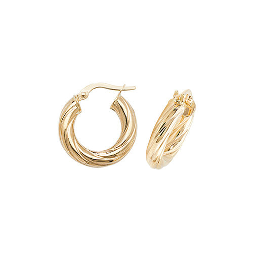 9ct Gold Chunky Twist Hoop Earrings 10mm - John Ross Jewellers