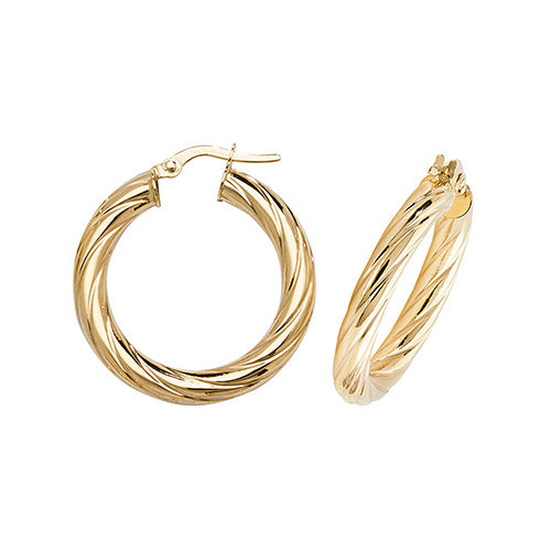 9ct Gold Chunky Twist Hoop Earrings 20mm - John Ross Jewellers