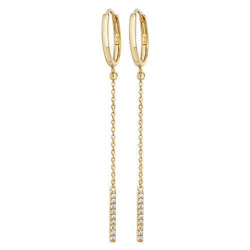 9ct Gold CZ Chain Drop Hoop Earrings - John Ross Jewellers