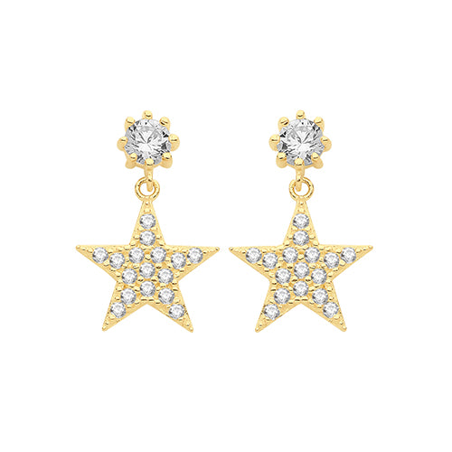 9ct Gold Star Drop Earrings - John Ross Jewellers