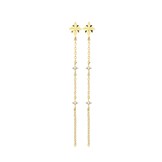9ct Gold Star Chain Long Drop Earrings - John Ross Jewellers