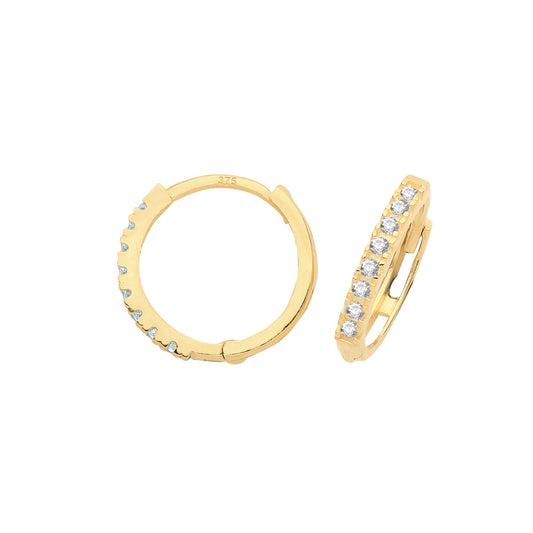 9ct Gold 11mm Huggie Hoop Earrings | CZ - John Ross Jewellers