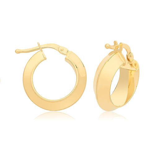 9ct Gold Chunky Bevelled Hoop Earrings | 10mm - John Ross Jewellers