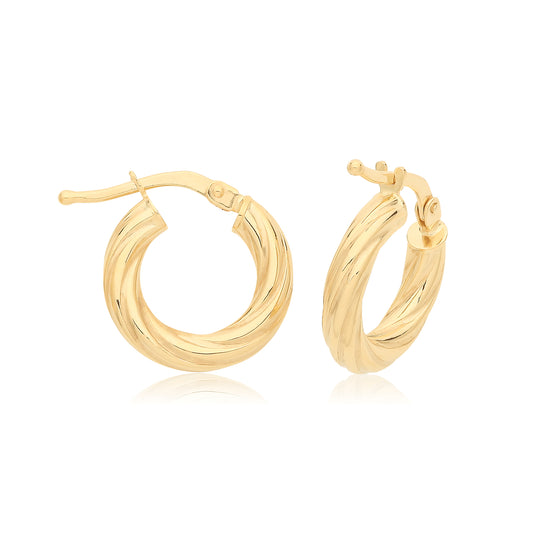 9ct Gold Chunky Twist Hoop Earrings 8mm - John Ross Jewellers