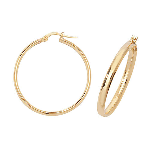 9ct Gold Classic 25mm Hoop Earrings - John Ross Jewellers