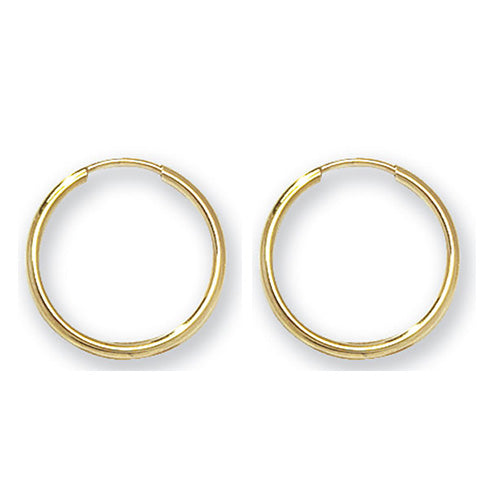 A pair of 9ct yellow gold 14mm sleeper earrings.  Polished finish.