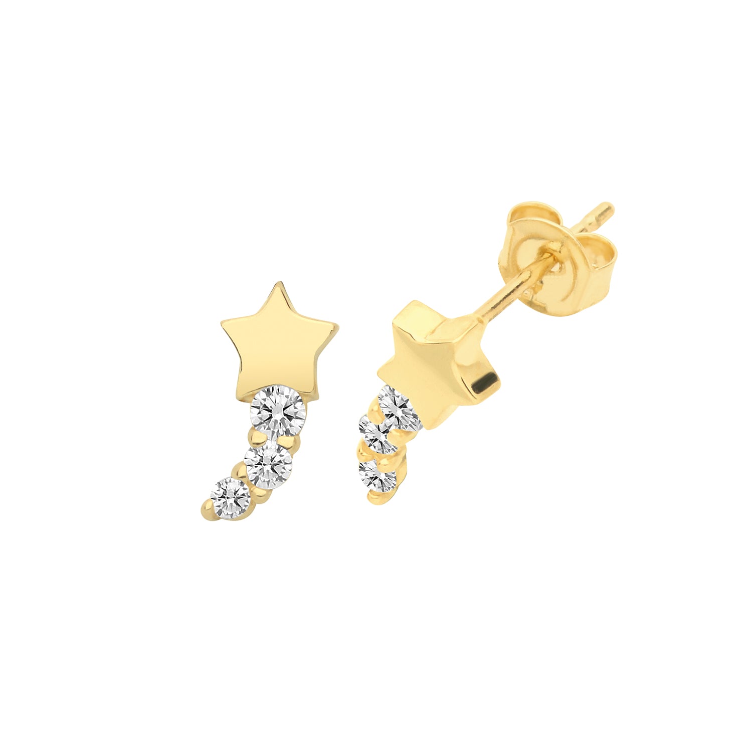Ear Candy 9ct Gold CZ Shooting Star Stud Earrings | Climbers - John Ross Jewellers
