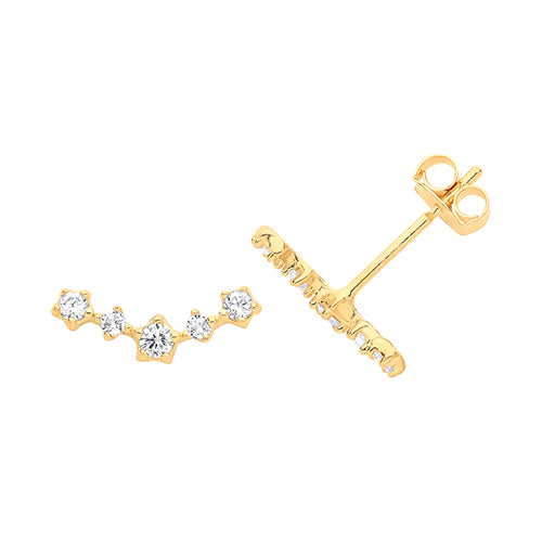 9ct Gold Five Stone CZ Stud Earrings | Climbers - John Ross Jewellers