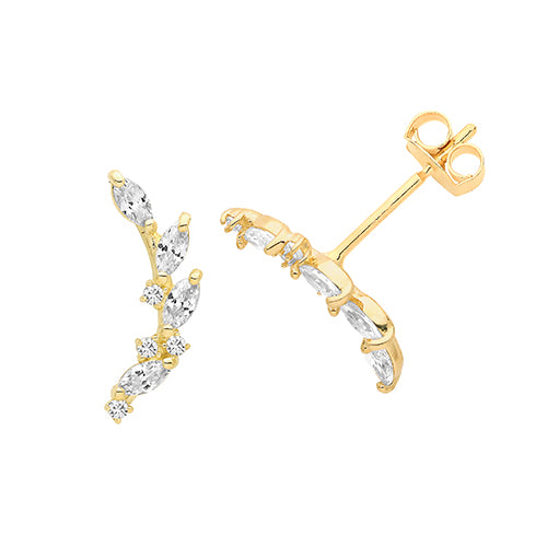 9ct Gold CZ Twig Stud Earrings | Climbers - John Ross Jewellers