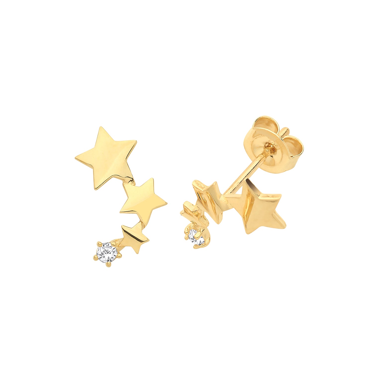 Ear Candy 9ct Gold CZ Shooting Star Stud Earrings | Climbers - John Ross Jewellers