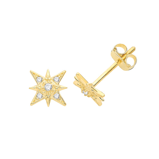 9ct Gold Compass Star Stud Earrings - John Ross Jewellers