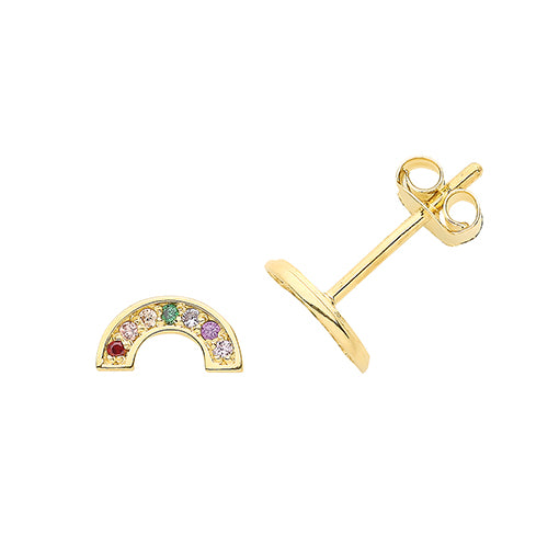 9ct Gold Mini Rainbow CZ Stud Earrings - John Ross Jewellers