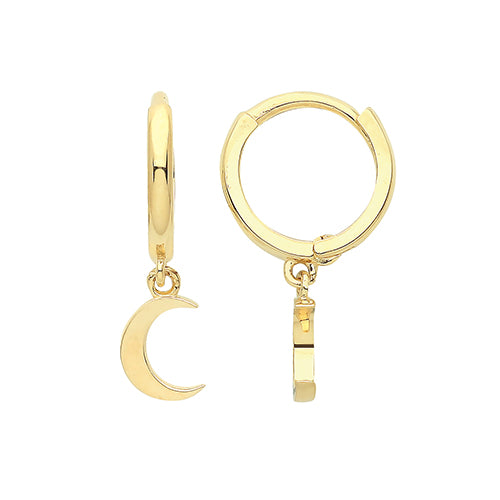9ct Gold Moon Drop Huggie Hoop Earrings - John Ross Jewellers