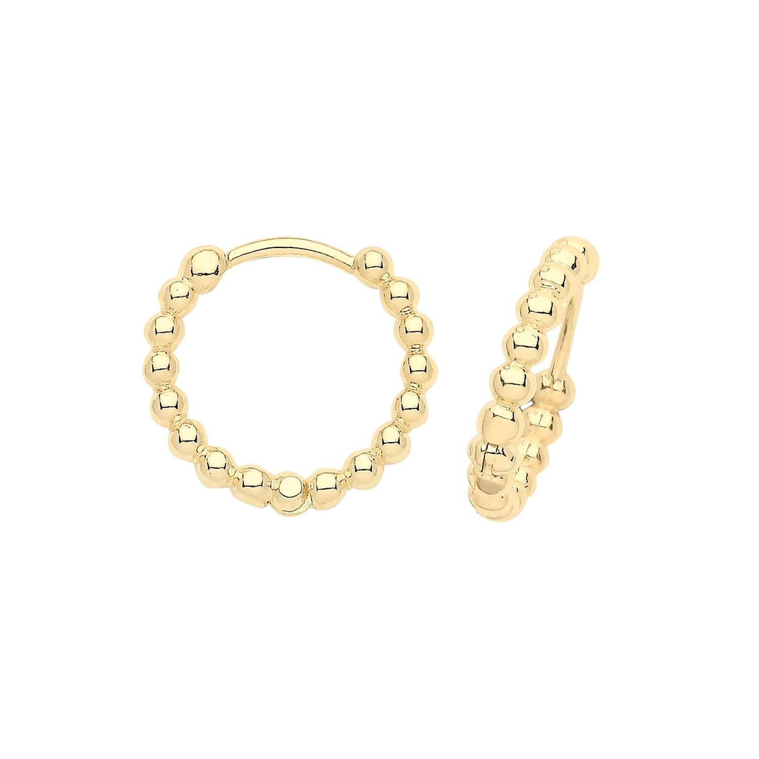 9ct Gold Beaded Huggie Hoop Earrings - John Ross Jewellers