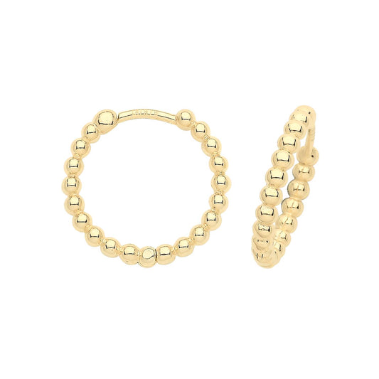9ct Gold Beaded Huggie Hoop Earrings - John Ross Jewellers