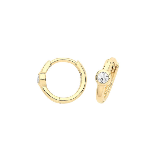 9ct Gold Bezel Set CZ Huggie Hoop Earrings - John Ross Jewellers