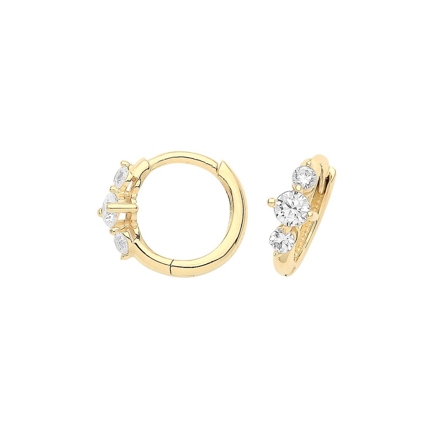 9ct Gold Trilogy CZ Huggie Hoop Earrings - John Ross Jewellers