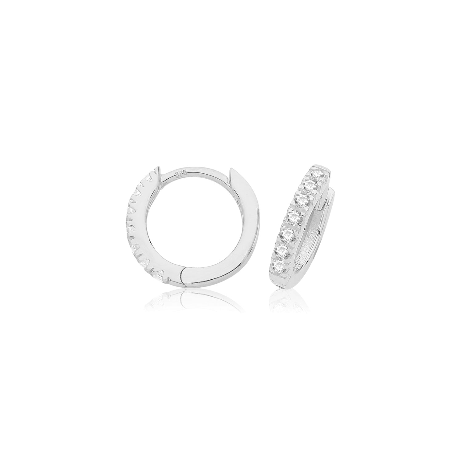 9ct White Gold 11mm CZ Huggie Hoop Earrings - John Ross Jewellers