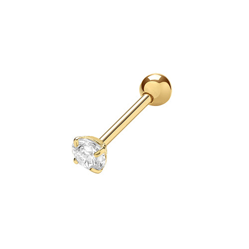 Ear Candy 9ct Gold Round CZ Cartilage Stud | 8mm Post | 3mm CZ - John Ross Jewellers