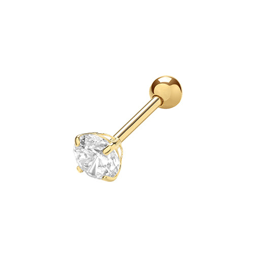 Ear Candy 9ct Gold Round CZ Cartilage Stud | 8mm Post | 4mm CZ - John Ross Jewellers