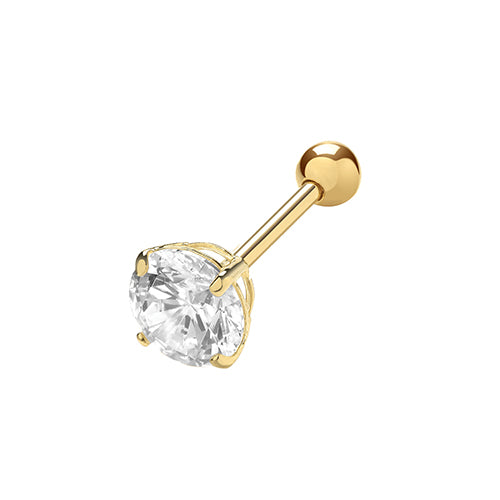 Ear Candy 9ct Gold Round CZ Cartilage Stud | 8mm Post | 5mm CZ - John Ross Jewellers