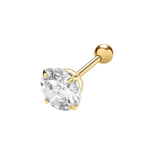 Ear Candy 9ct Gold Round CZ Cartilage Stud | 8mm Post | 6mm CZ - John Ross Jewellers