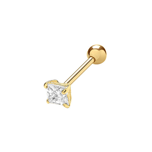 Ear Candy 9ct Gold Princess CZ Cartilage Stud | 8mm Post | 3mm CZ - John Ross Jewellers
