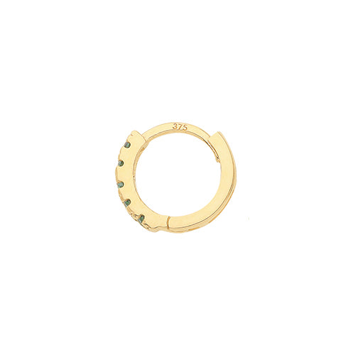 9ct Gold Single 7mm Cartilage Hoop Earring | Emerald Green CZ - John Ross Jewellers