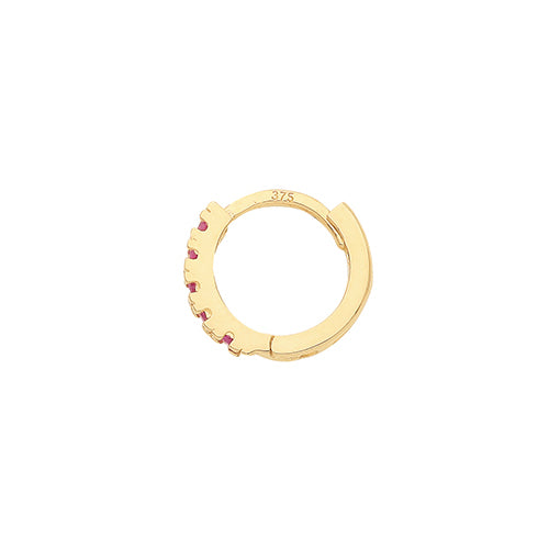 9ct Gold Single 7mm Cartilage Hoop Earring | Ruby Red CZ - John Ross Jewellers