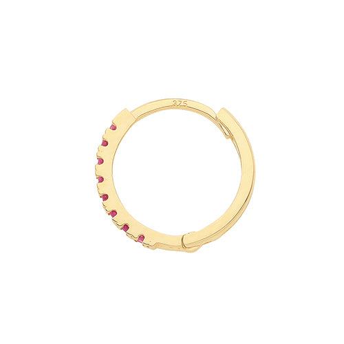 9ct Gold Single 11mm Cartilage Hoop Earring | Ruby Red CZ - John Ross Jewellers