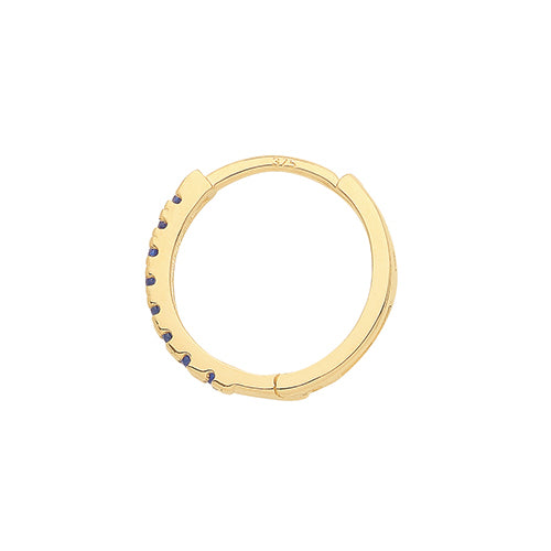 9ct Gold Single 11mm Cartilage Hoop Earring | Sapphire Blue CZ - John Ross Jewellers