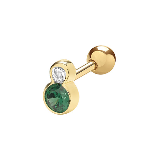 Ear Candy 9ct Gold Created Emerald & White CZ Cartilage Stud - John Ross Jewellers
