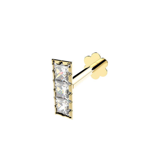 Ear Candy 9ct Gold Labret Cartilage Stud | Princess CZ Trilogy Bar - John Ross Jewellers