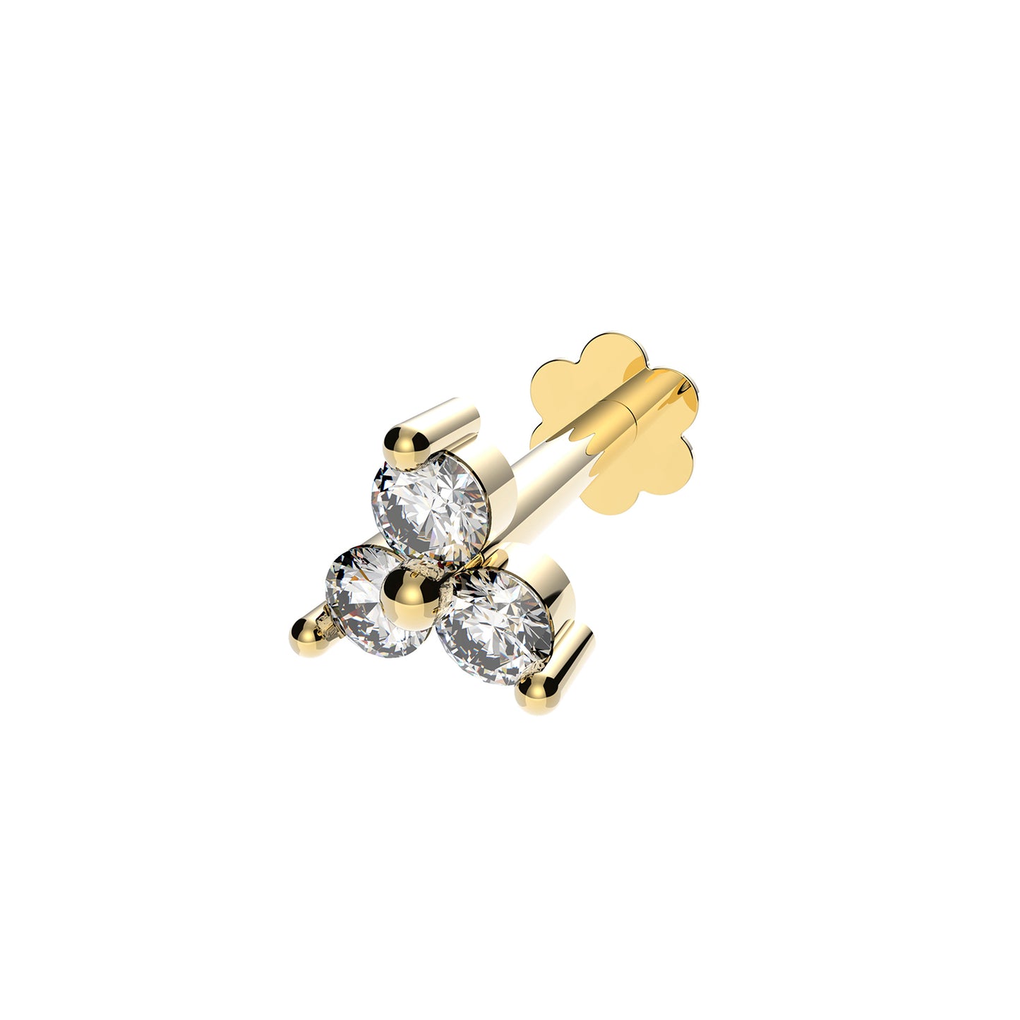 Ear Candy 9ct Gold Labret Cartilage Stud | CZ Trefoil - John Ross Jewellers