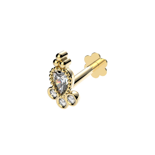 Ear Candy 9ct Gold Labret Cartilage Stud | Pear CZ Trinity - John Ross Jewellers