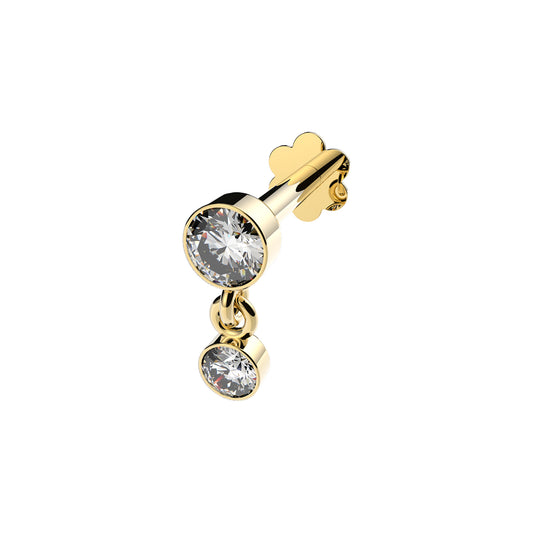 Ear Candy 9ct Gold Labret Cartilage Stud | Double Bezel Set CZ Drop - John Ross Jewellers