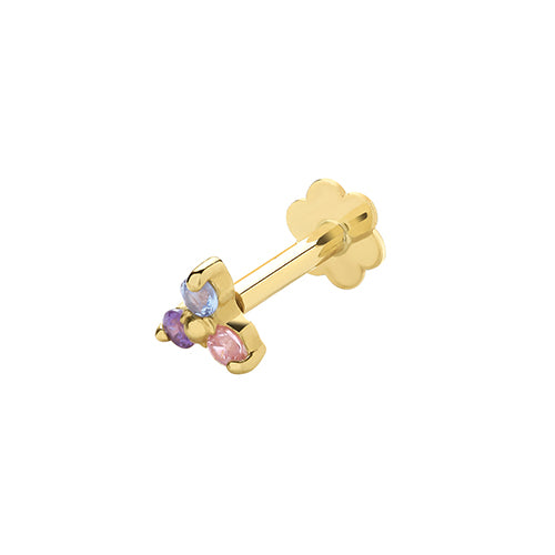 Ear Candy 9ct Gold Labret Cartilage Stud | Multicoloured CZ Trefoil - John Ross Jewellers