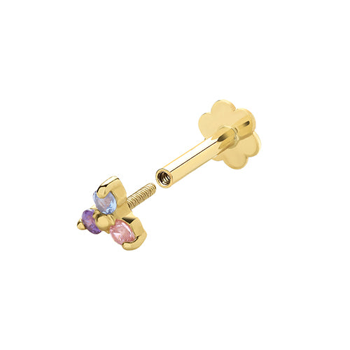 Ear Candy 9ct Gold Labret Cartilage Stud | Multicoloured CZ Trefoil - John Ross Jewellers