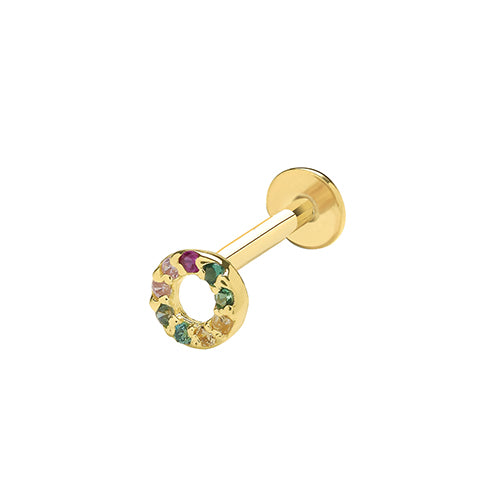 Ear Candy 9ct Gold Labret Cartilage Stud | Multicoloured CZ Open Circle - John Ross Jewellers