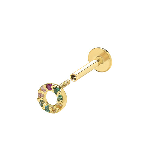 Ear Candy 9ct Gold Labret Cartilage Stud | Multicoloured CZ Open Circle - John Ross Jewellers