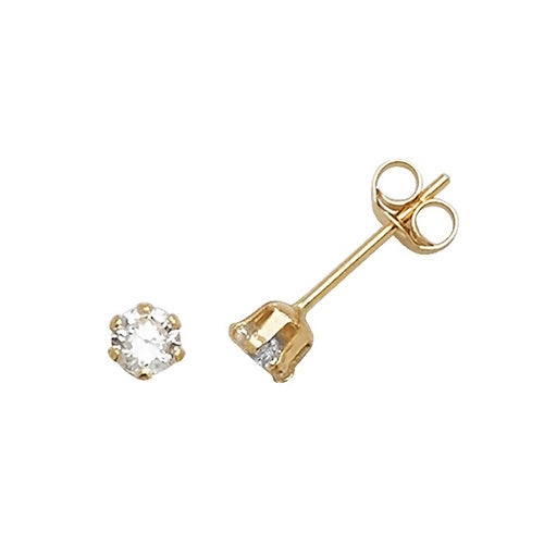 9ct Gold Claw-set 3mm CZ Earrings - John Ross Jewellers